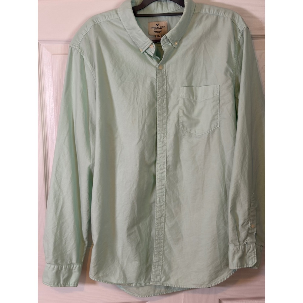 American‎ Eagle Mens XXL Mint Green Seriously Soft Classic Fit Button Down Shirt